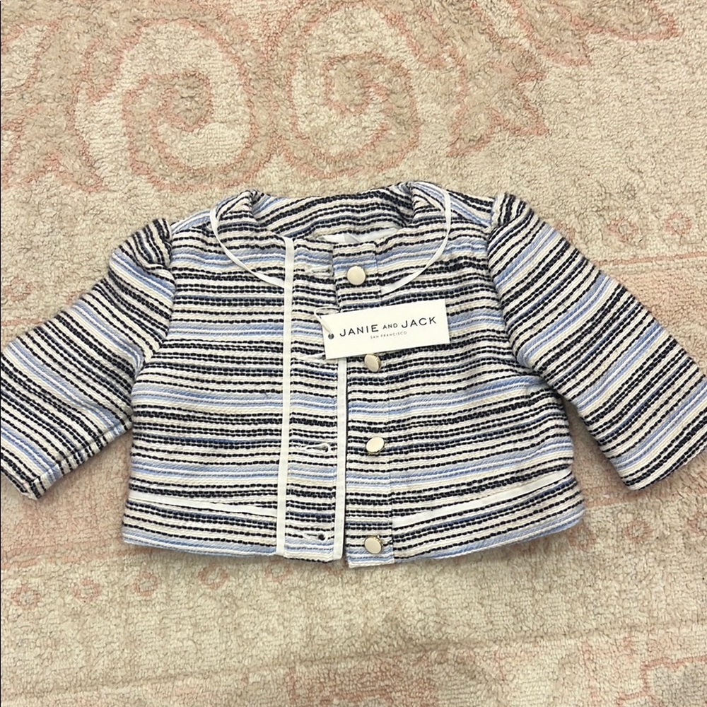 Janie and Jack Striped baby girl Jacket - Black, White, Blue 18-24 M NWT
